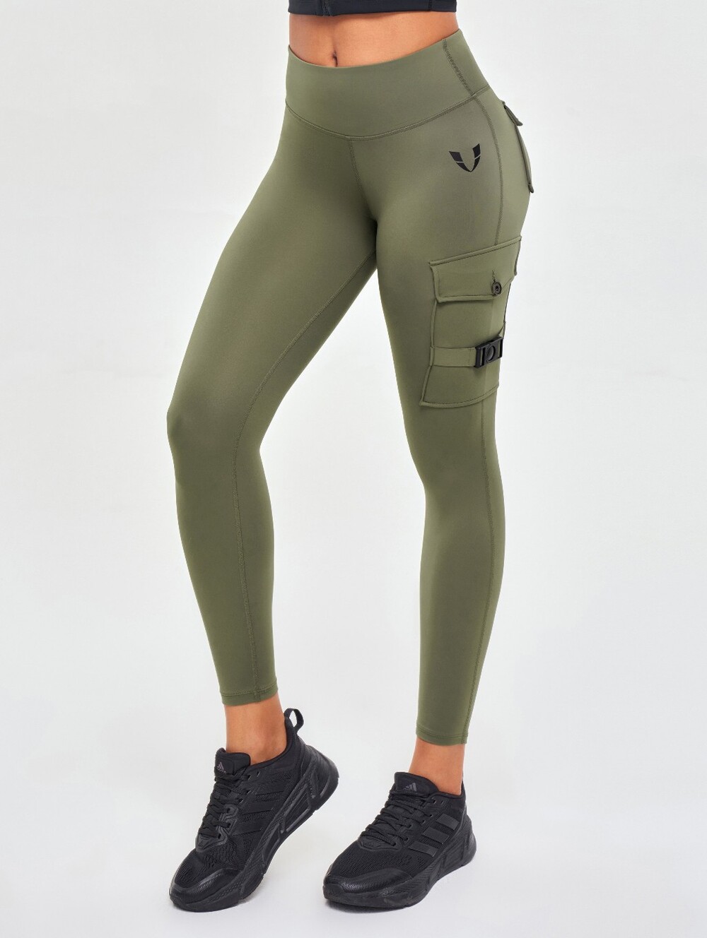 Firmabs High Waisted Cargo Leggings Butt Lifting - Olive Green Sz Small